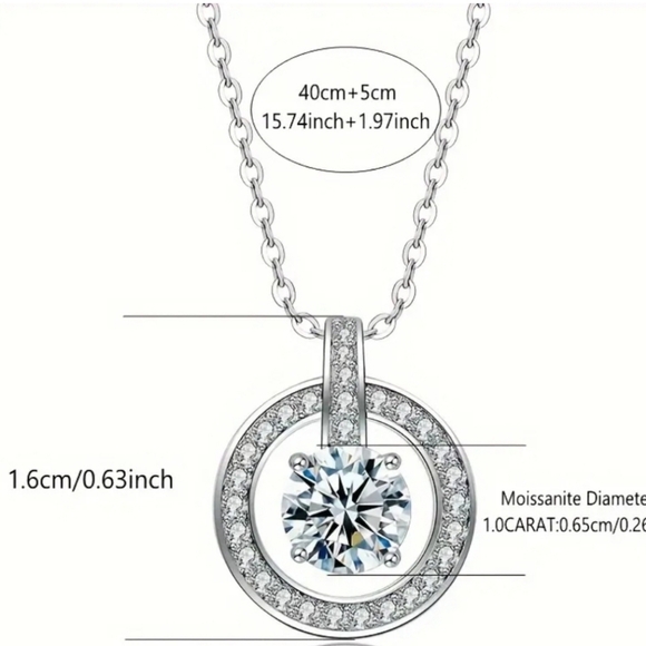 1 Carat Moissanite Diamond Circle Pendant Necklace New - Picture 3 of 6